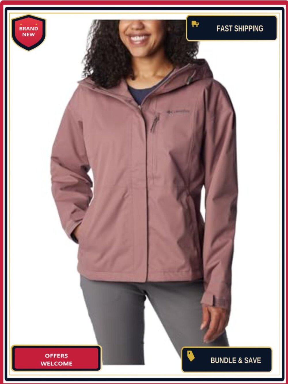 Women's Waterproof Insulated Rain Coat Hooded Thermal Shell Jacket